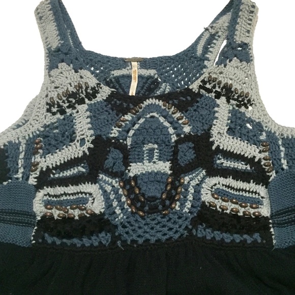 Free People Crochet Sweater Tunic Mini Blue - Picture 4 of 9